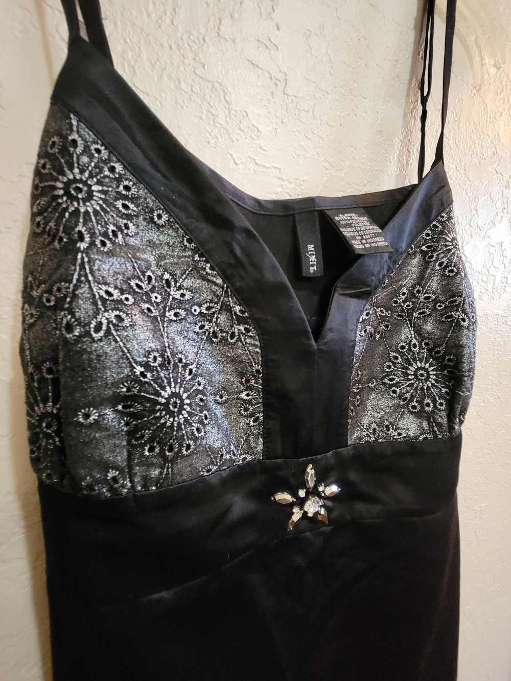 Monteau Black Silver Embellished Spaghetti-Strap Top